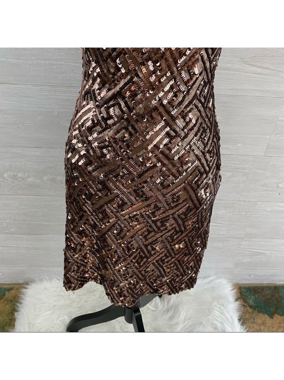 Dress the Population Mia Bronze Diamond Sequin Fit and Flare Dress - Picture 6 of 11